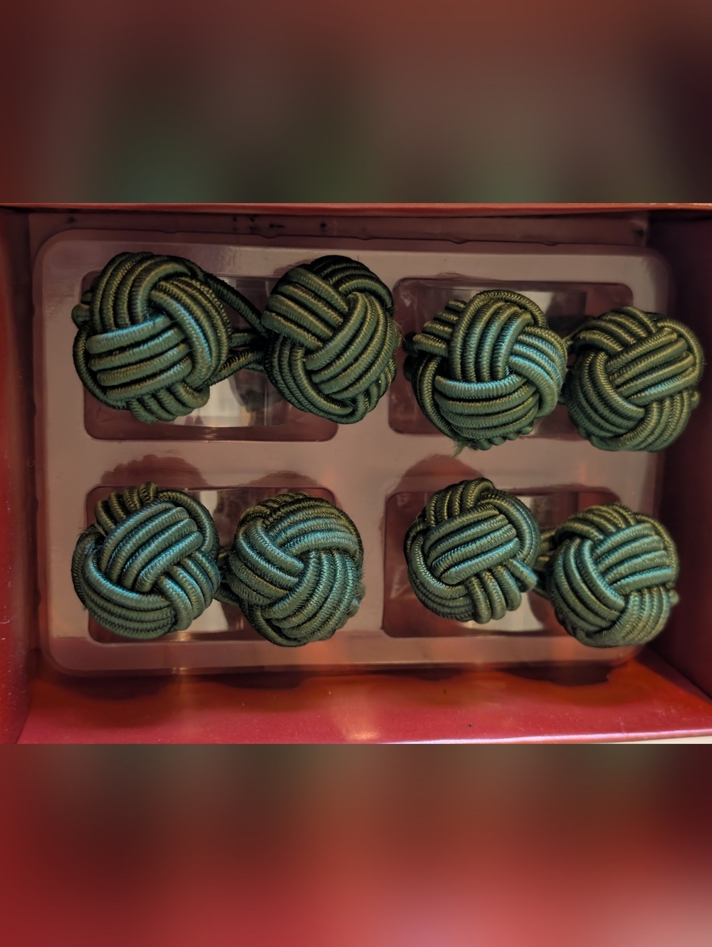 Lenox Holiday Gathering Napkin Rings Nautical Monkeys Fist Knots-Forest Green